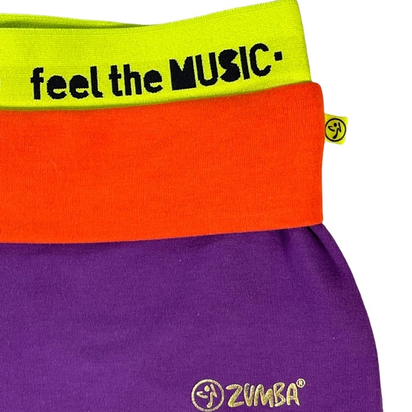 Zumba size large bright purple, yellow, & blue capri sweatpants, EUC, like new - Picture 8 of 15